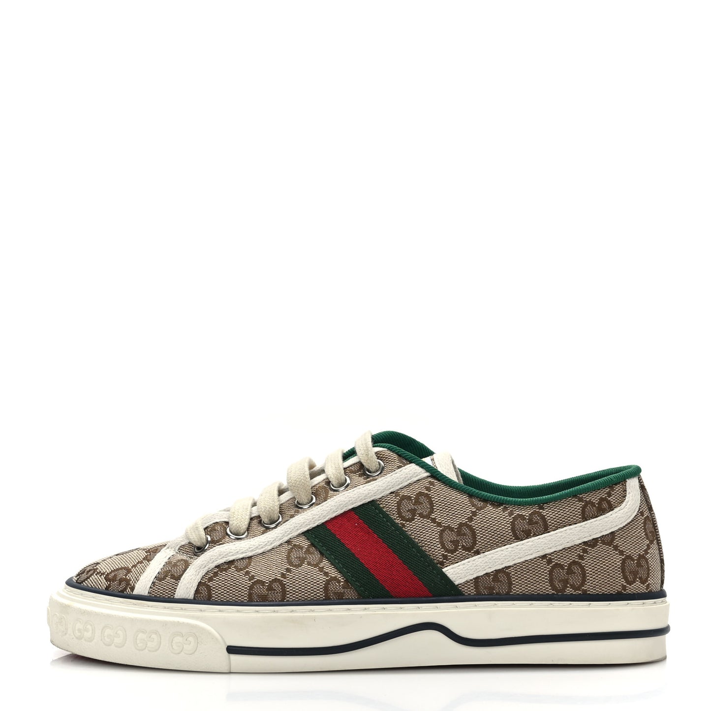 GG Monogram Web Womens 1977 Tennis Sneakers 37 Beige Ebony Mystic White