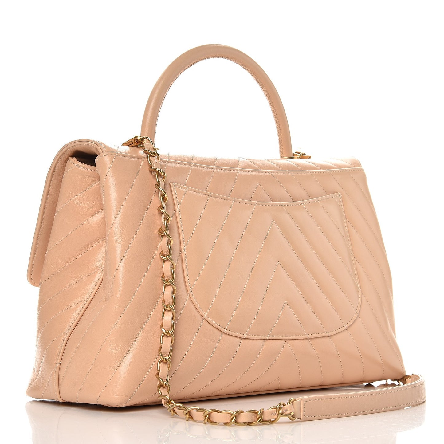 Calfskin Chevron Quilted Large Coco Handle Flap Light Beige