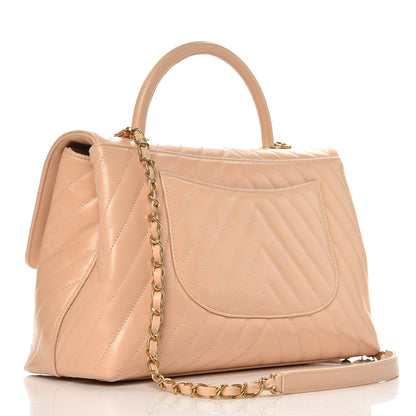 Chanel Calfskin Chevron Quilted Large Coco Handle Flap Light Beige 3 of 8
