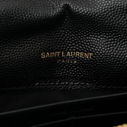 Saint Laurent Grain De Poudre Matelasse Chevron Monogram Envelope Chain Wallet Black 6 of 11