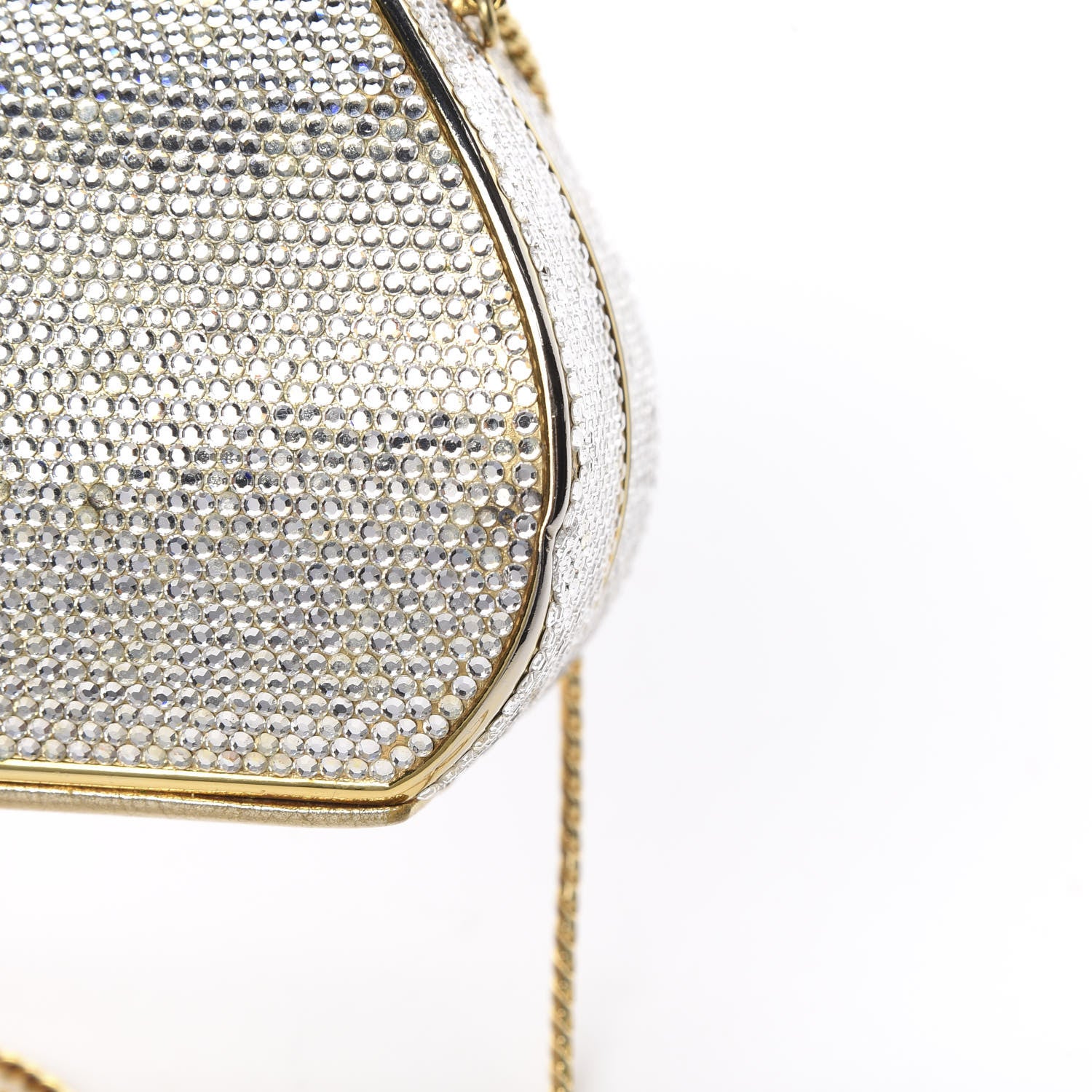 Judith Leiber Swarovski Crystal Minaudiere Clutch Gold Silver 18 of 19