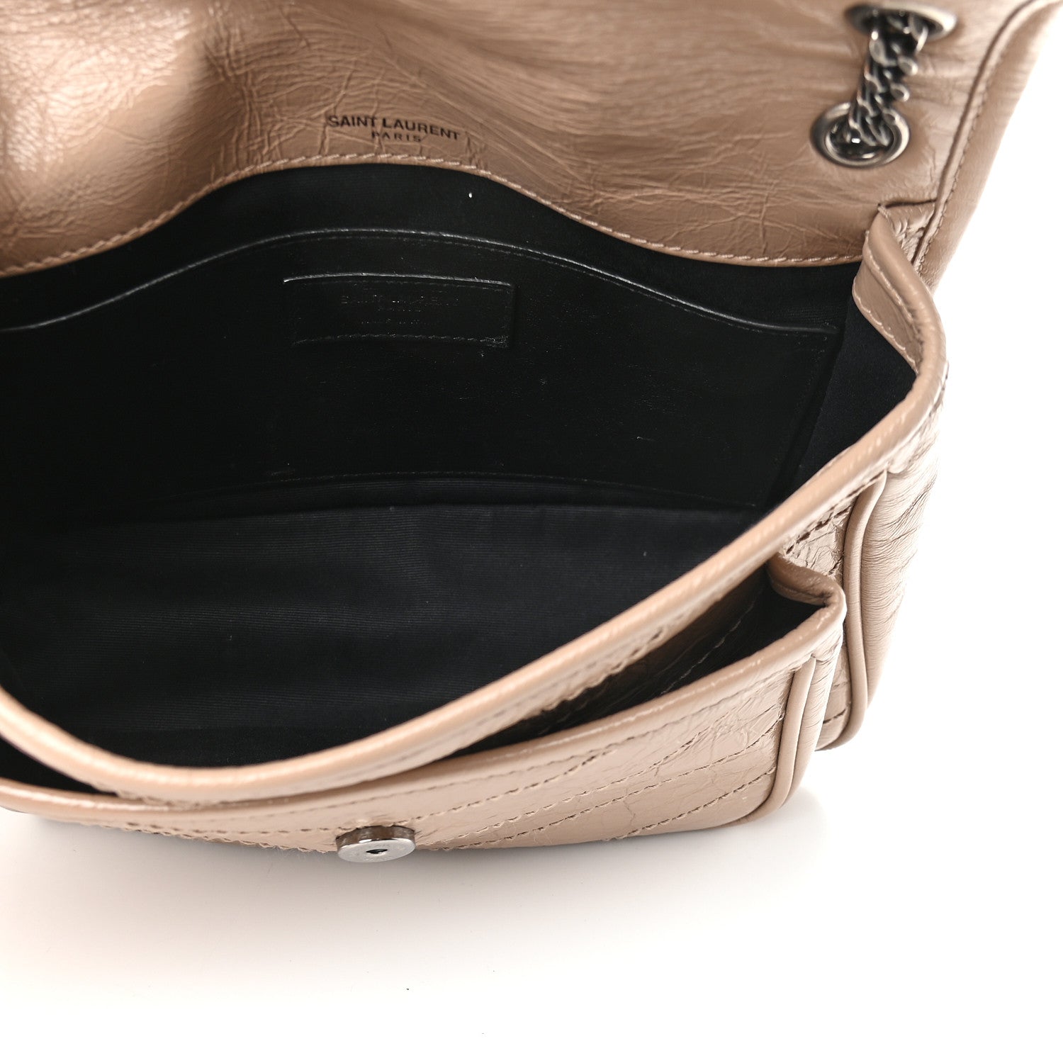 Saint Laurent Crinkled Calfskin Matelasse Monogram Baby Niki Chain Satchel Light Taupe 5 of 9