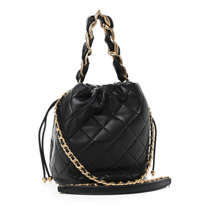 Chanel Shiny Lambskin Quilted Chain Is More Drawstring Bag Black 3 of 9