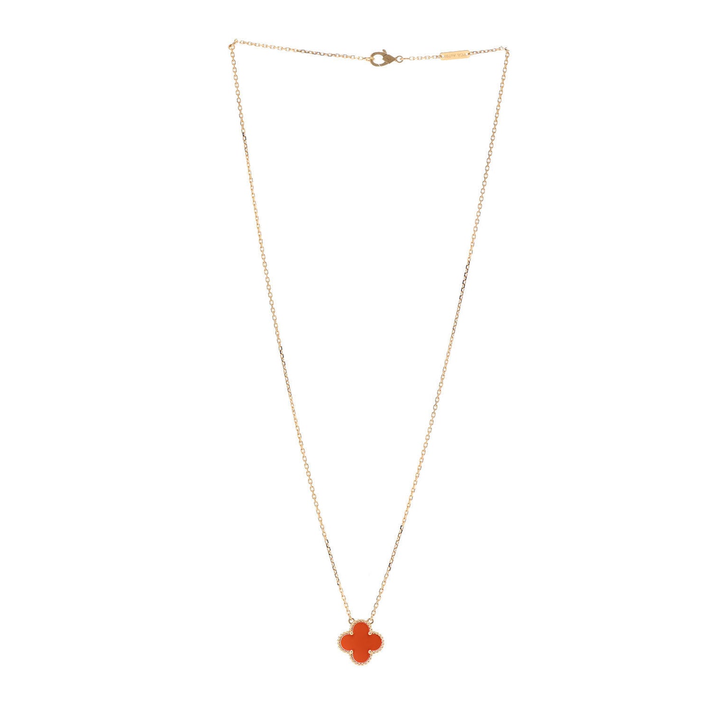 18K Yellow Gold Carnelian Vintage Alhambra Pendant Necklace