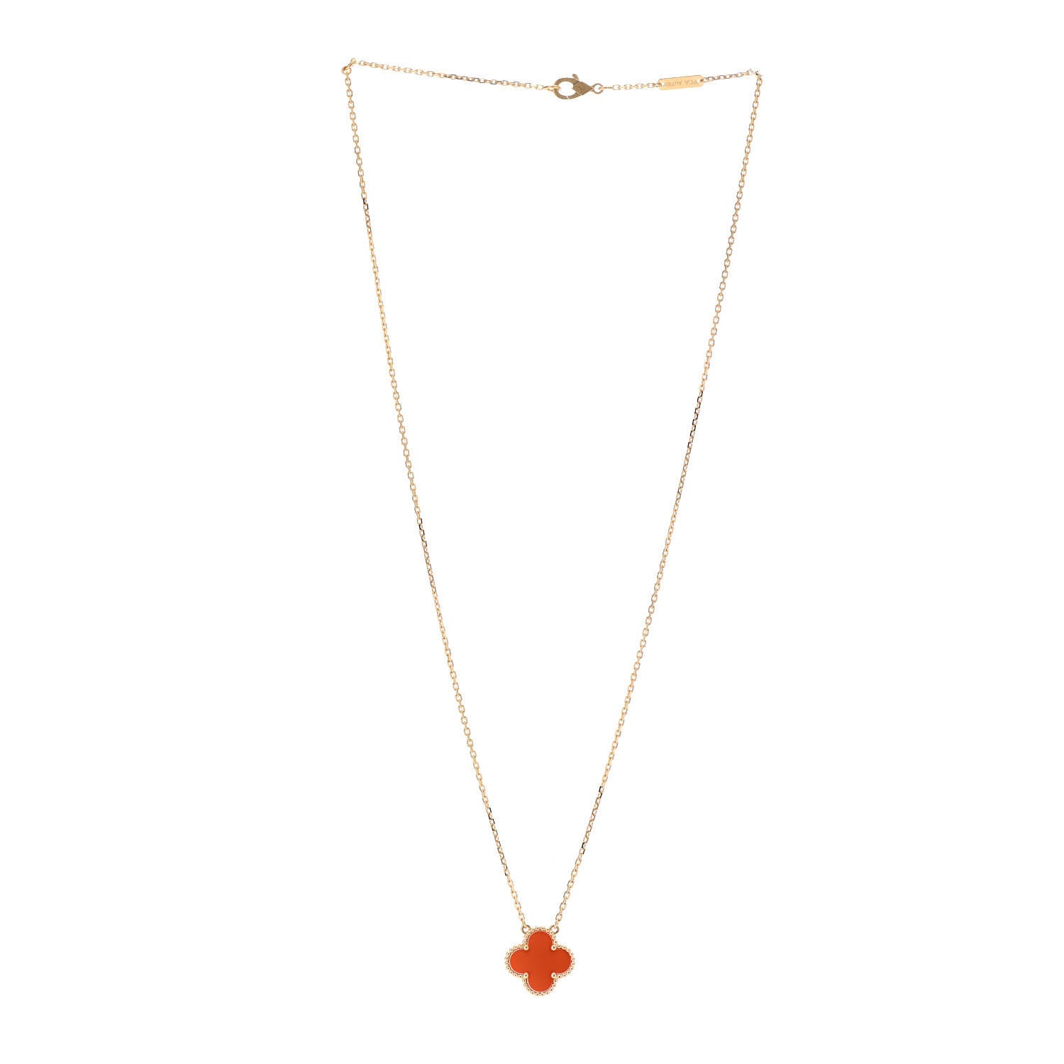 Van Cleef & Arpels 18K Yellow Gold Carnelian Vintage Alhambra Pendant Necklace 3 of 7