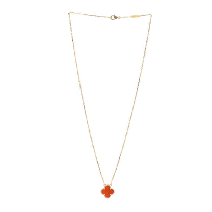 Van Cleef & Arpels 18K Yellow Gold Carnelian Vintage Alhambra Pendant Necklace 3 of 7