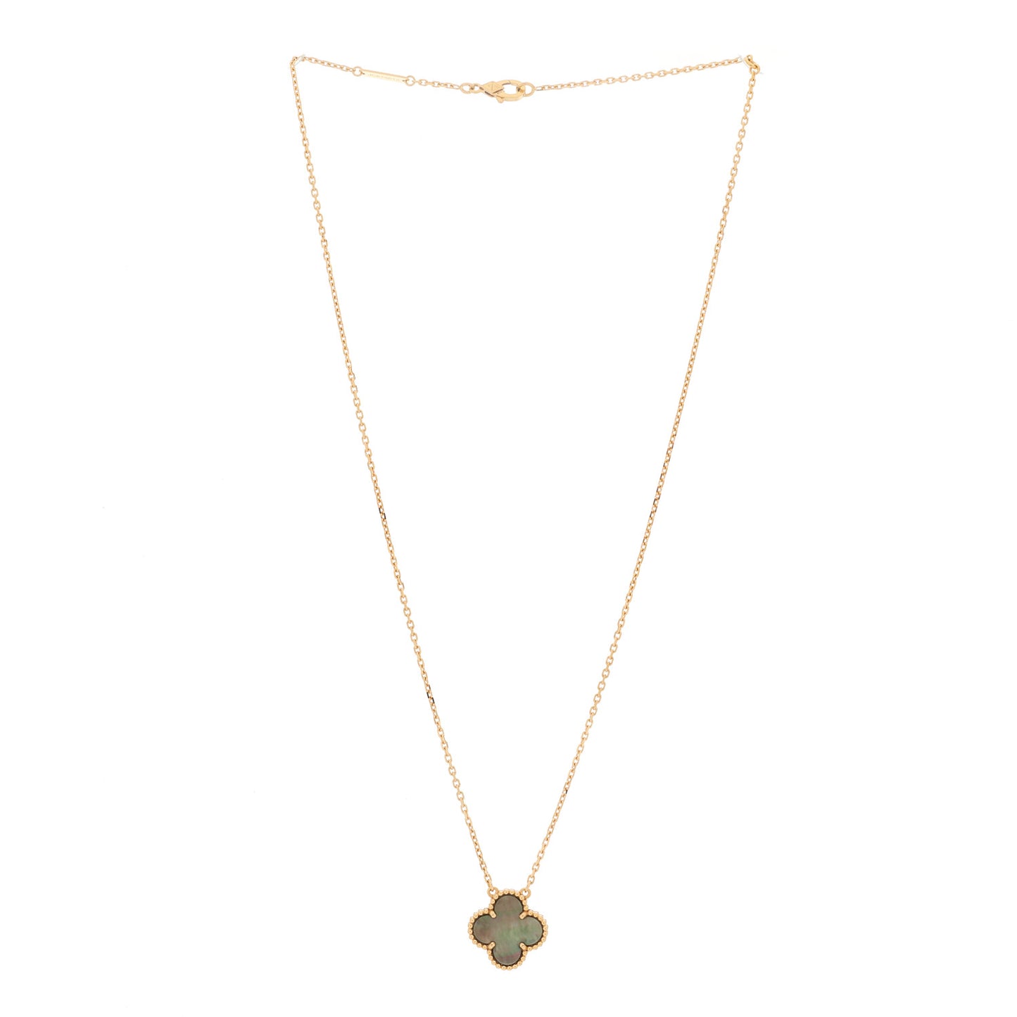 18K Rose Gold Gray Mother of Pearl Vintage Alhambra Pendant Necklace