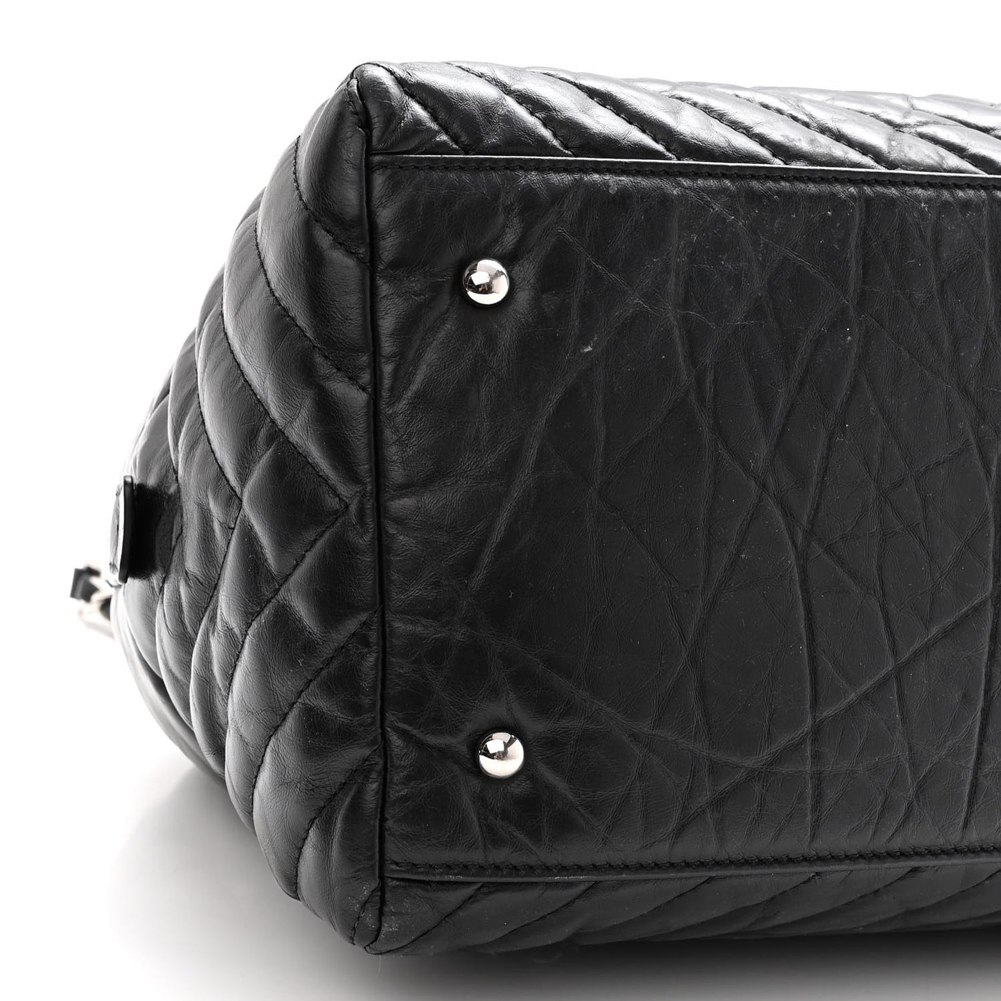 Aged Calfskin Chevron Medium Soft Bowling Bag Black