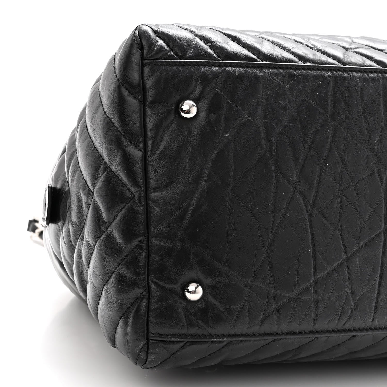 Chanel Aged Calfskin Chevron Medium Soft Bowling Bag Black 9 of 10