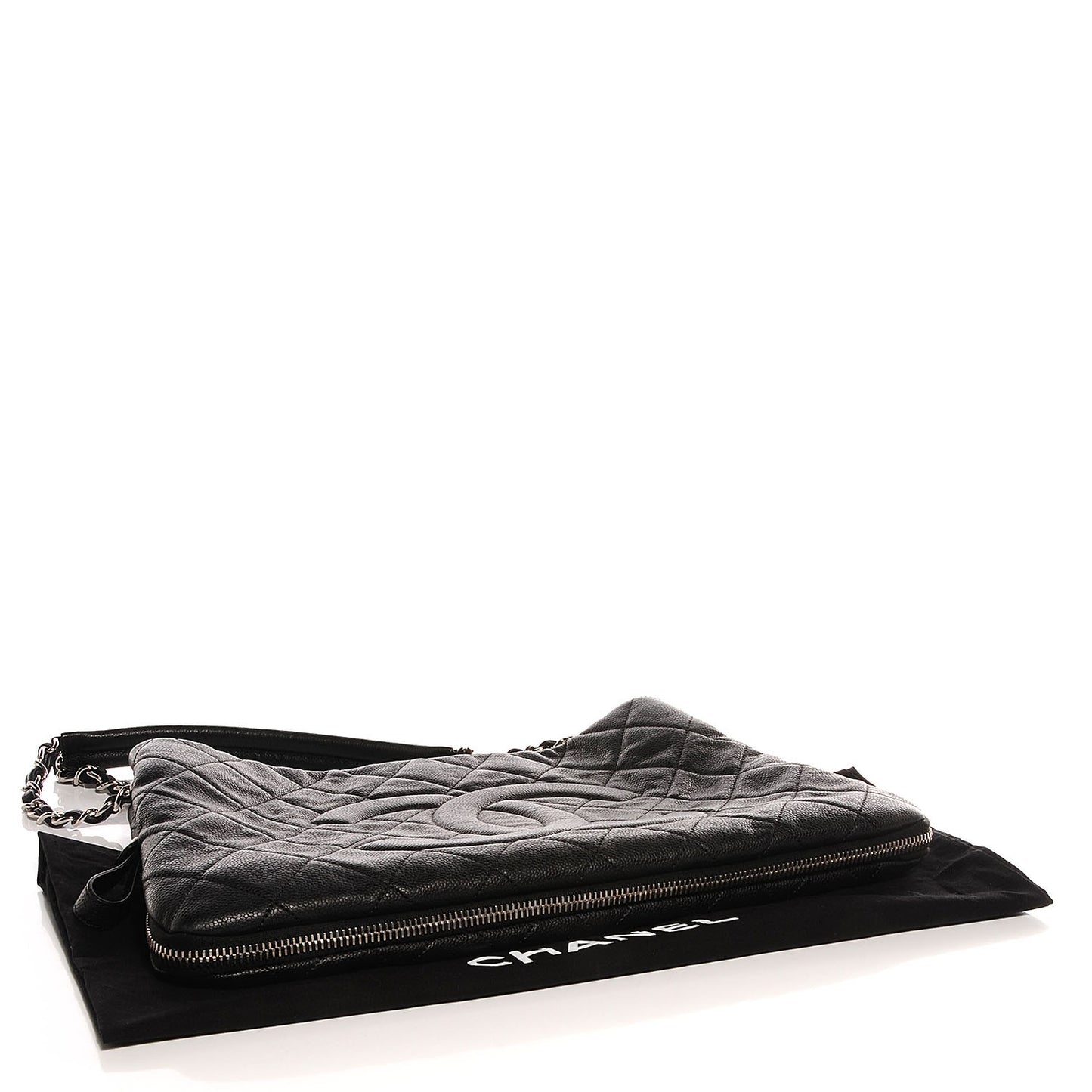 Caviar Expandable Zip Shoulder Bag Black