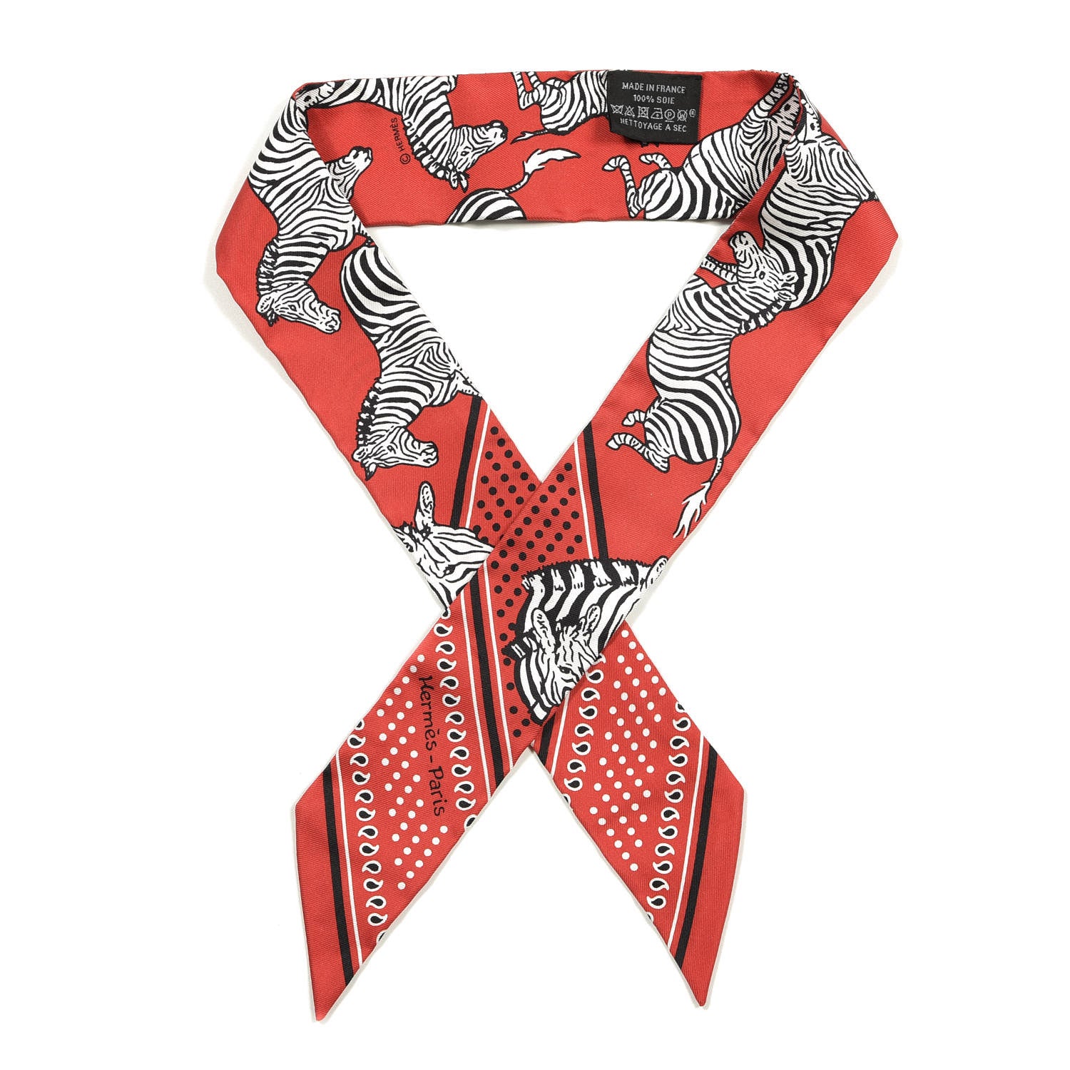 Hermes Silk Les Zebres Twilly Rouge Black White 1 of 3