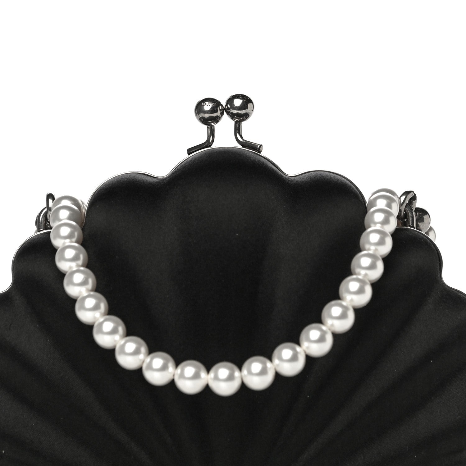 Balenciaga Satin Pearl Shell Clutch Bag Black 5 of 11