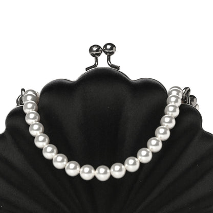 Balenciaga Satin Pearl Shell Clutch Bag Black 5 of 11