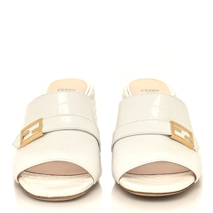 Fendi Calfskin Crocodile Embossed Promenade Mules 38.5 White 2 of 8