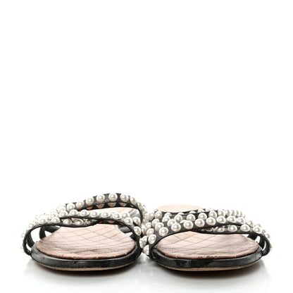 Chanel Lambskin Pearl Sandals 41 Black 2 of 7