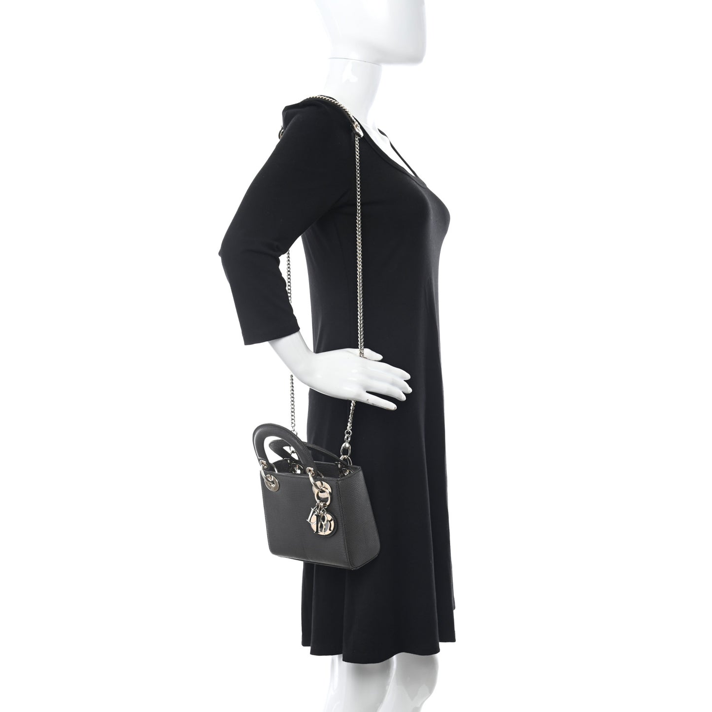 Lizard Mini Lady Dior Gris Fume
