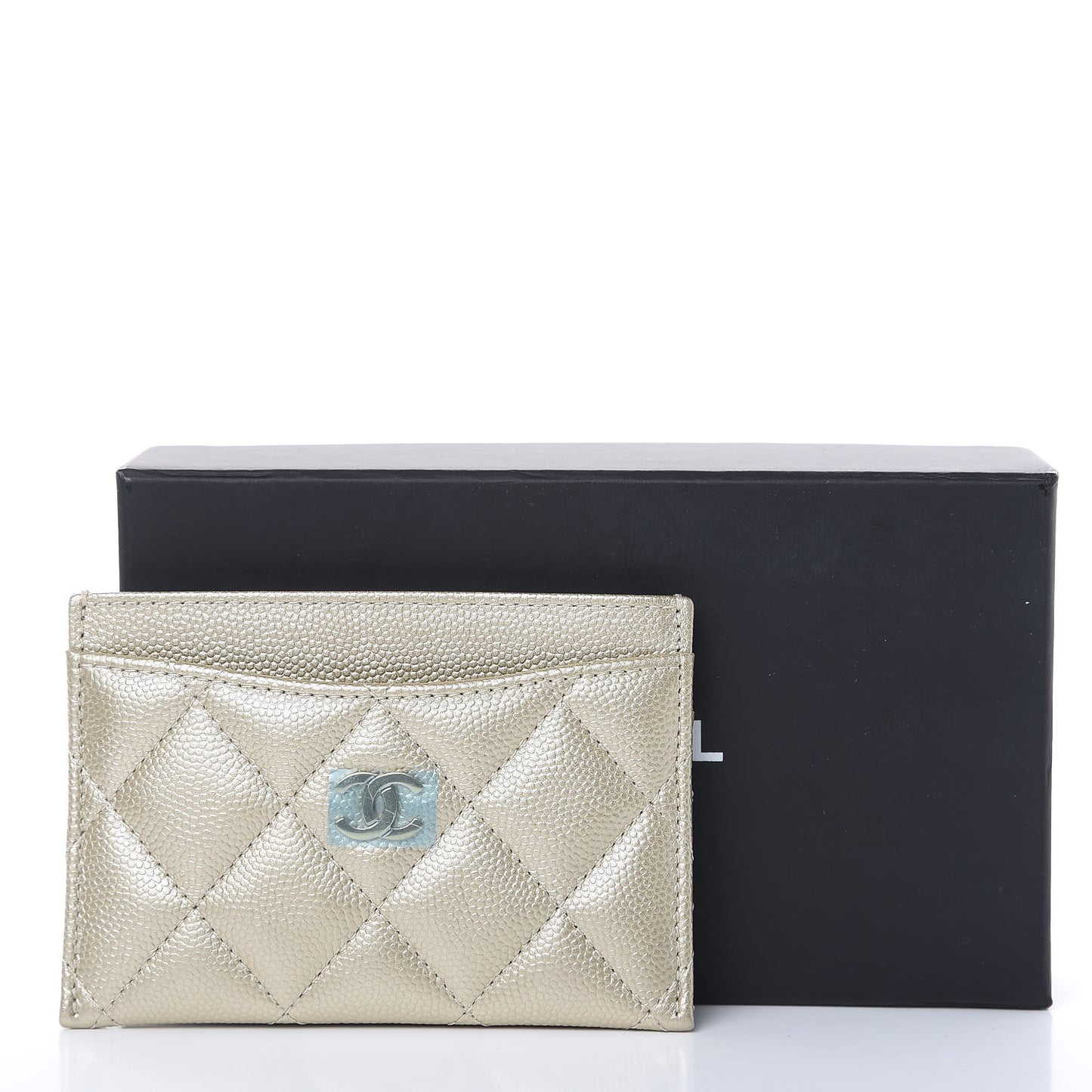 Metallic Caviar Quilted Card Holder Light Gold