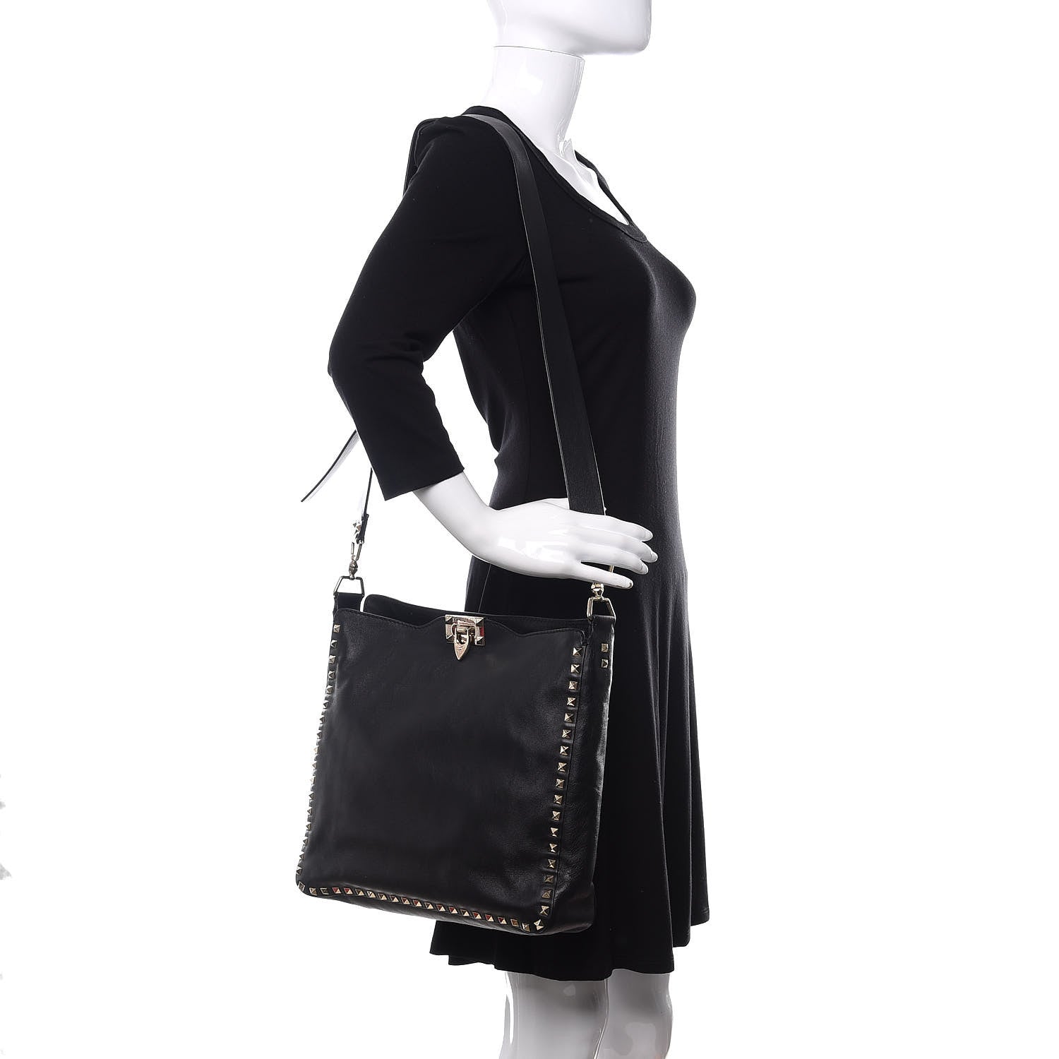 Valentino Garavani Vitello Large Rockstud Flip-Lock Messenger Bag Black 2 of 9