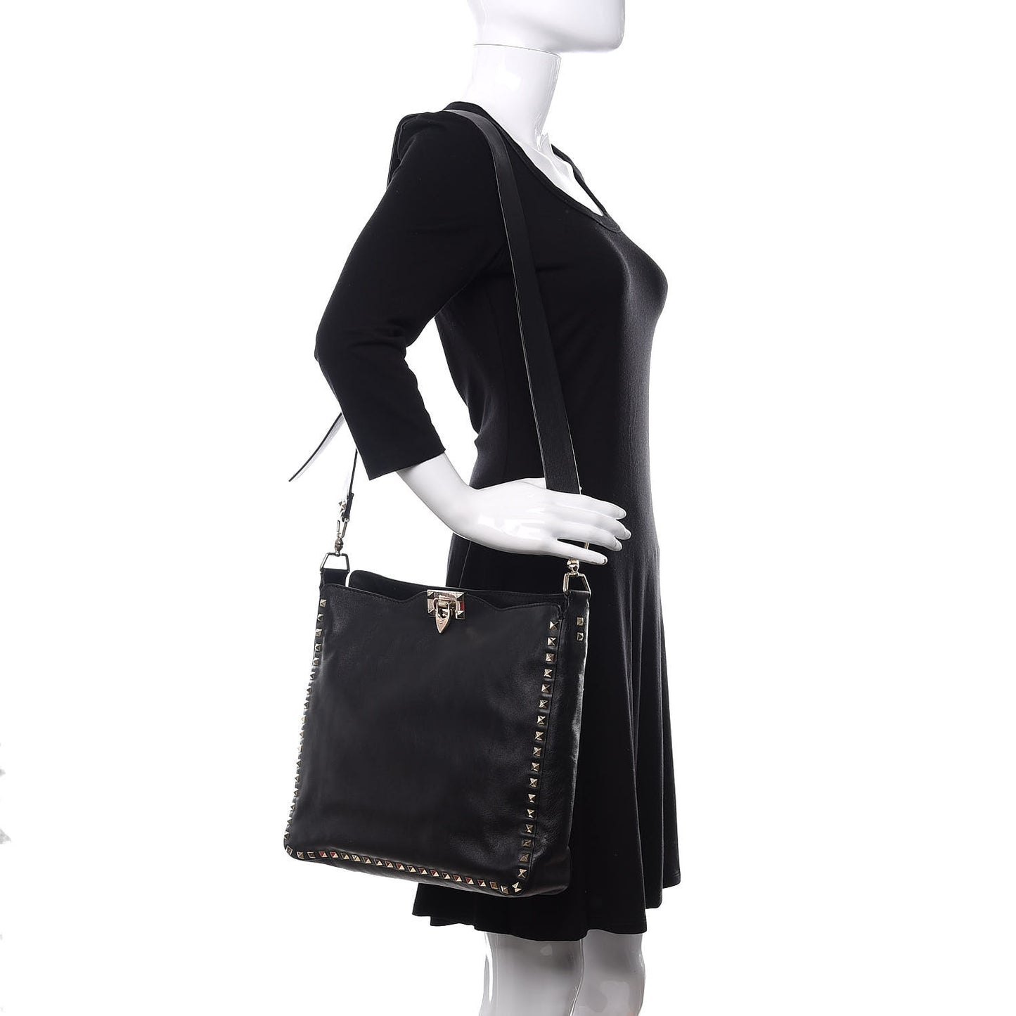 Vitello Large Rockstud Flip-Lock Messenger Bag Black