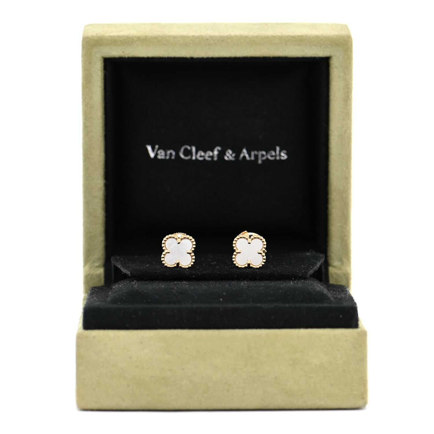 Van Cleef & Arpels 18K Yellow Gold Mother of Pearl Sweet Alhambra Earrings 6 of 6