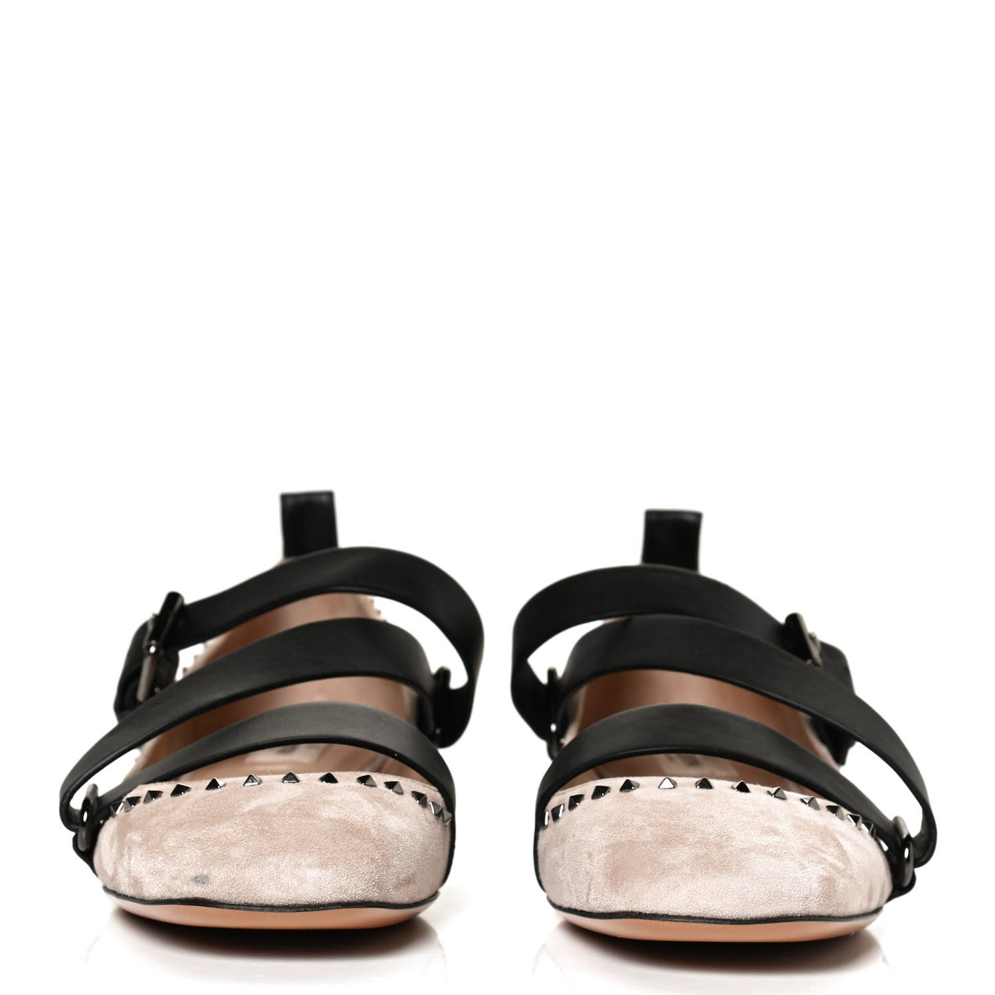 Suede Rockstud Strappy Ballet Flats 38 Poudre Black