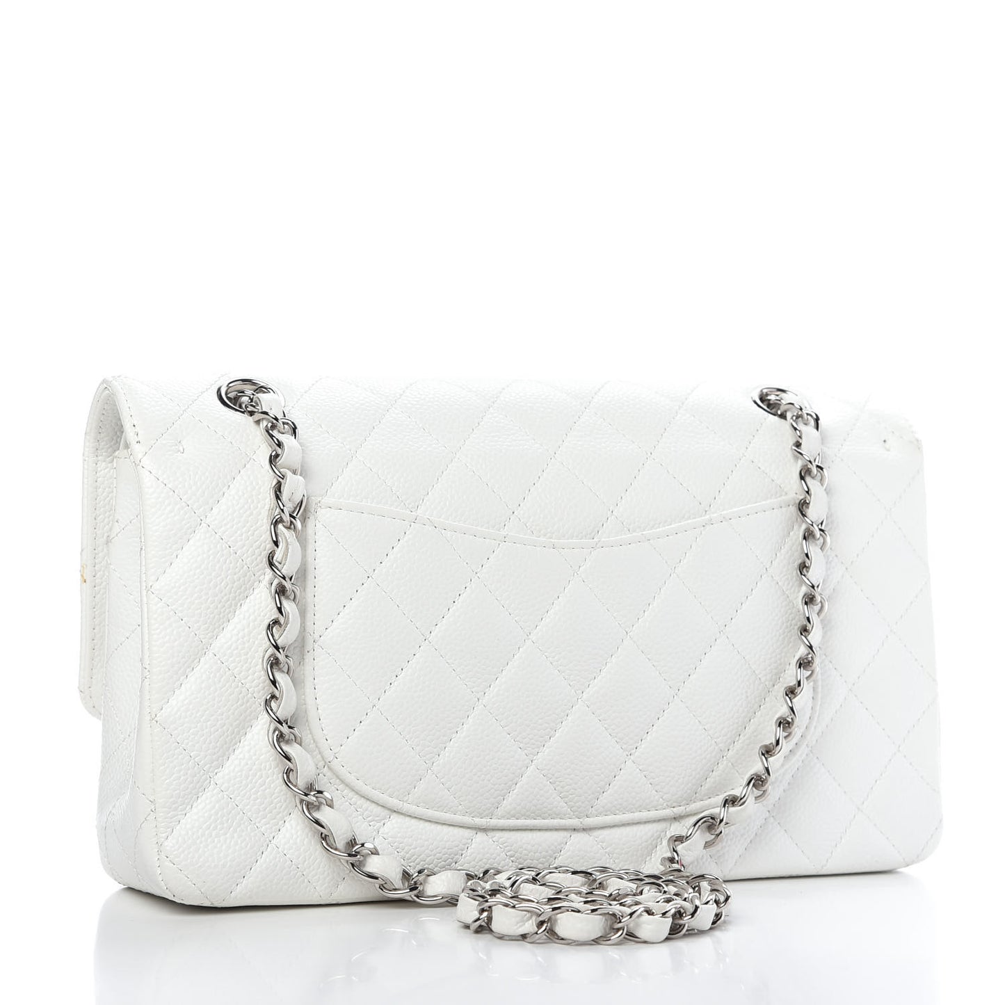 Caviar Quilted Medium Double Flap White