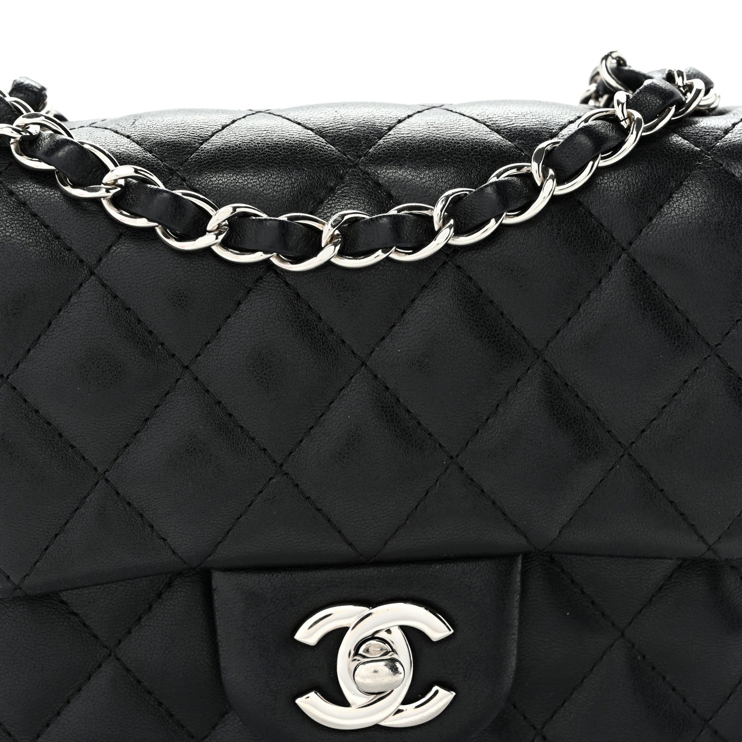 Lambskin Quilted Mini Square Flap Black