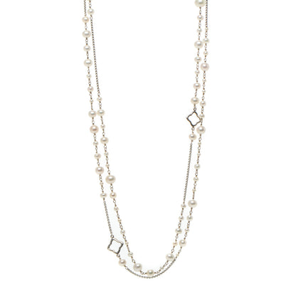 David Yurman Sterling Silver Pearl 7.5mm Quatrefoil Long Chain Necklace 1 of 6