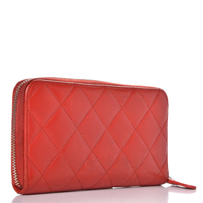 Chanel Lambskin Quilted Small Zip Around Wallet Red 3 of 14