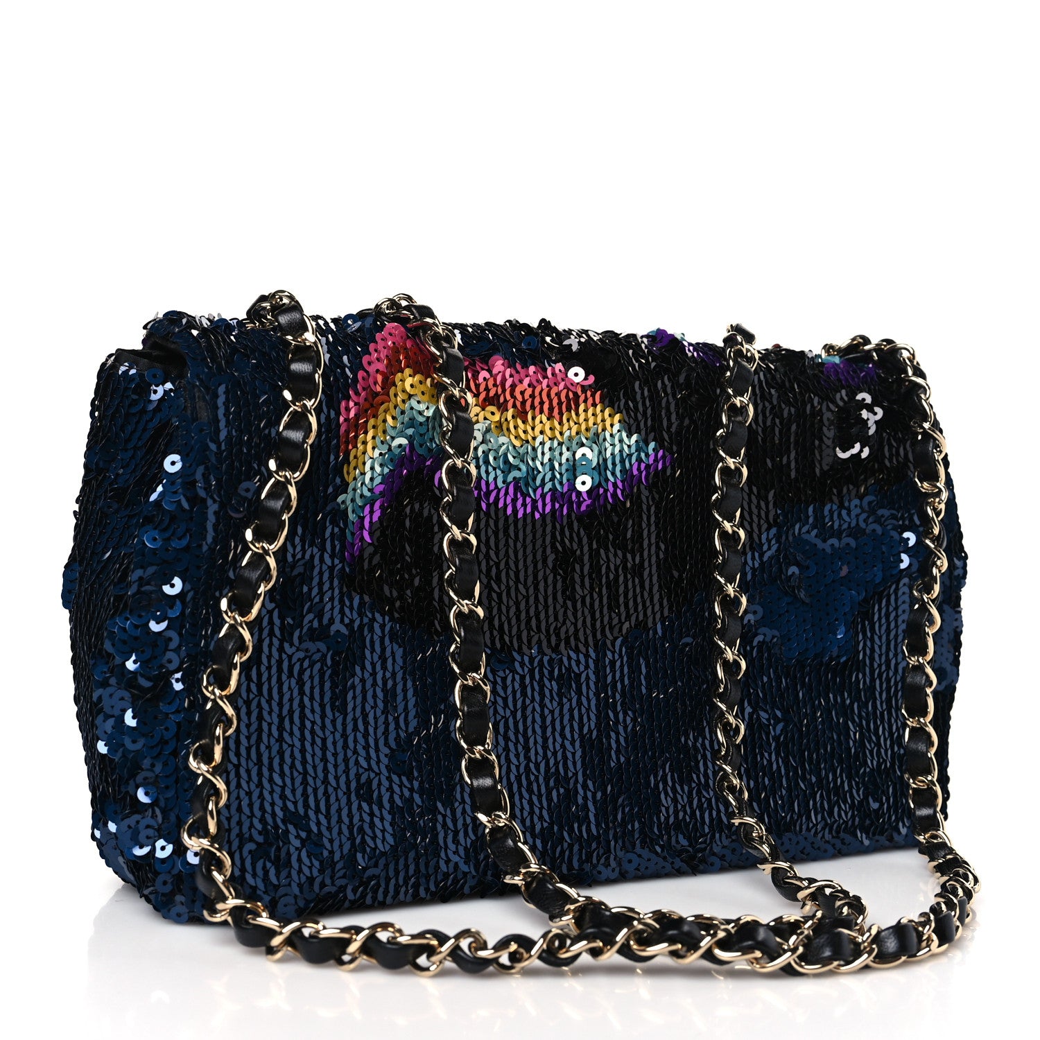 Chanel Sequin Medium Single Flap Blue Black Multicolor 3 of 9