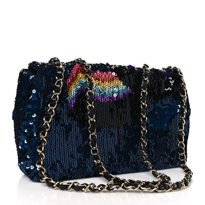 Chanel Sequin Medium Single Flap Blue Black Multicolor 3 of 9