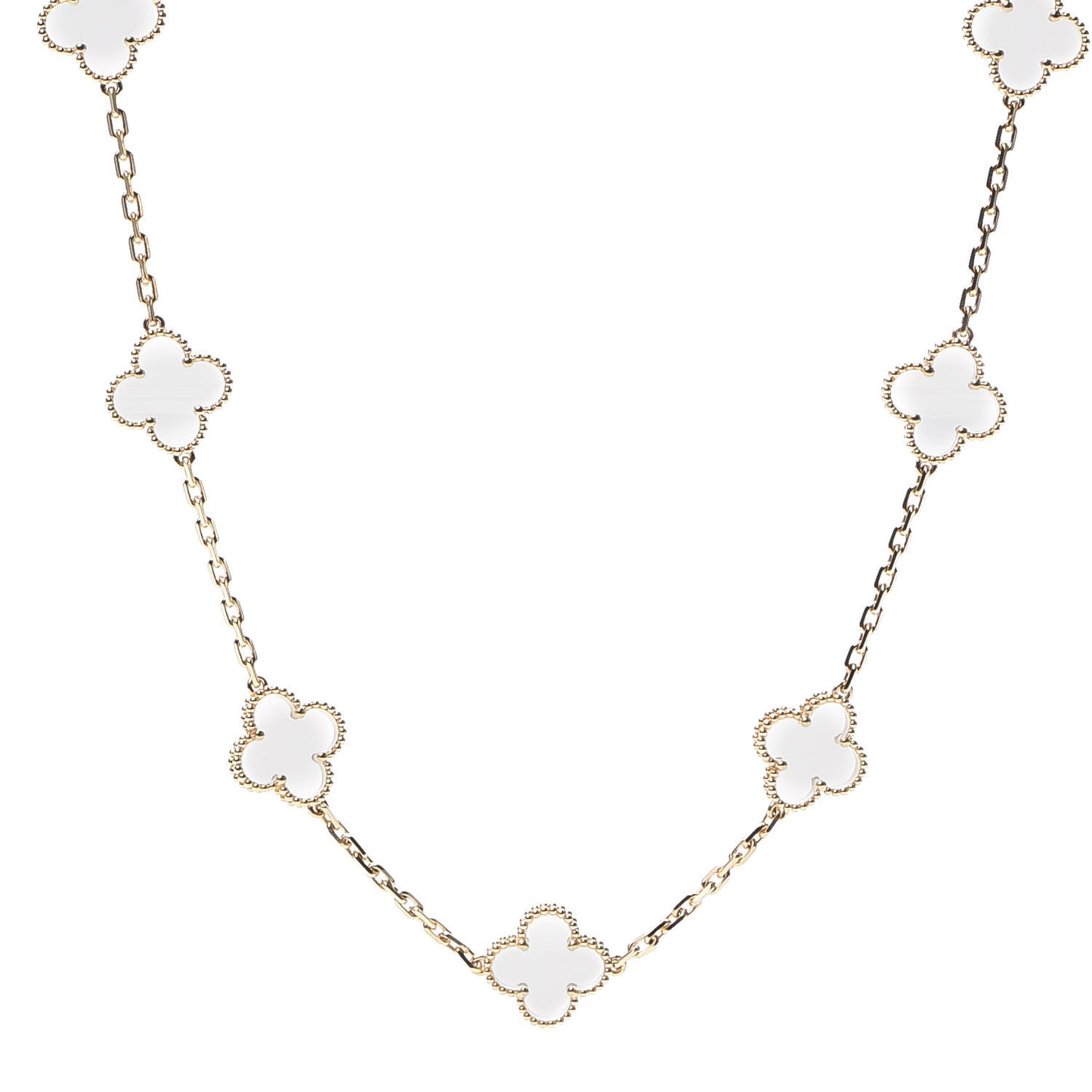 18K Yellow Gold Rock Crystal 20 Motifs Vintage Alhambra Necklace