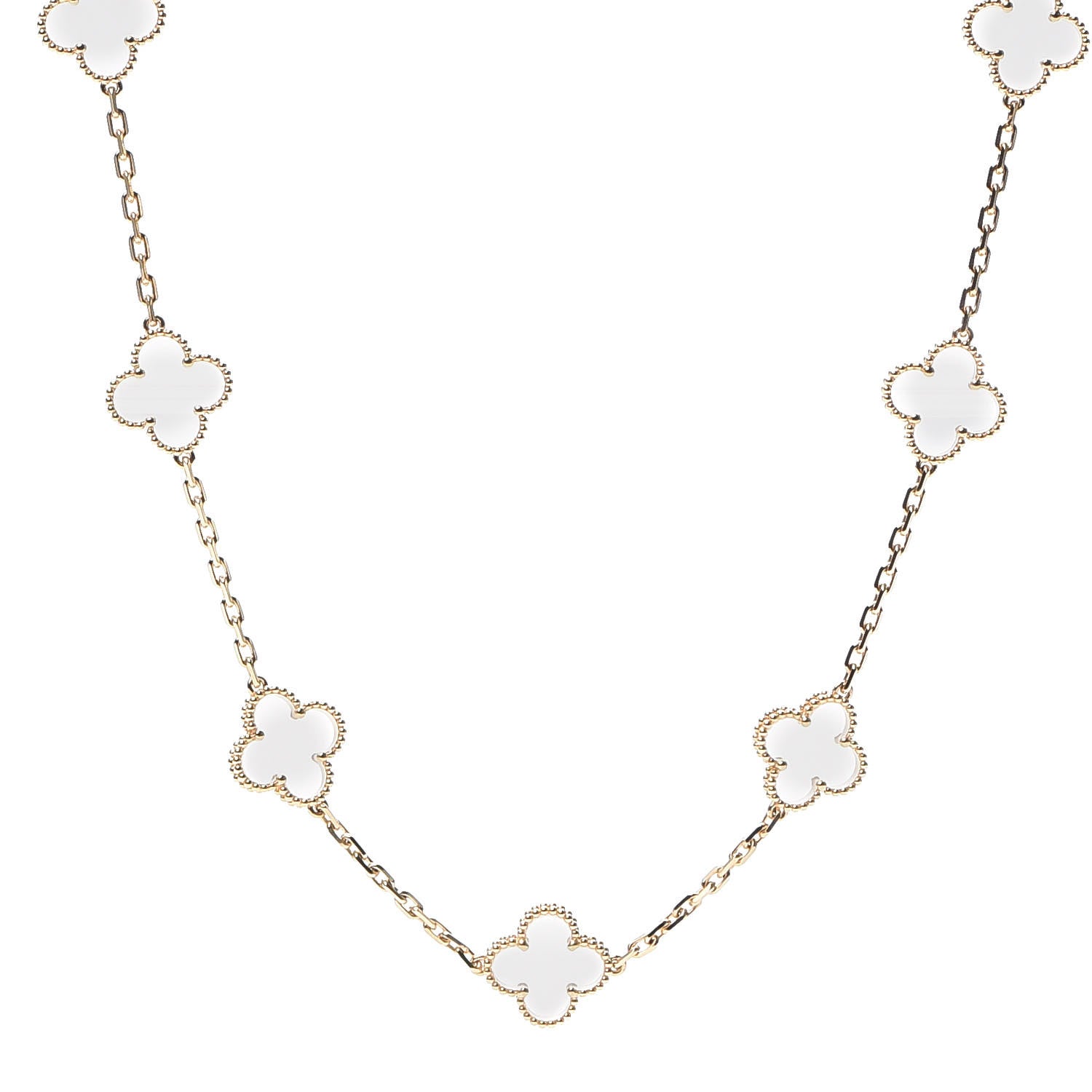 Van Cleef & Arpels 18K Yellow Gold Rock Crystal 20 Motifs Vintage Alhambra Necklace 1 of 9