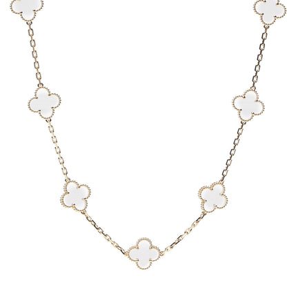Van Cleef & Arpels 18K Yellow Gold Rock Crystal 20 Motifs Vintage Alhambra Necklace 1 of 9