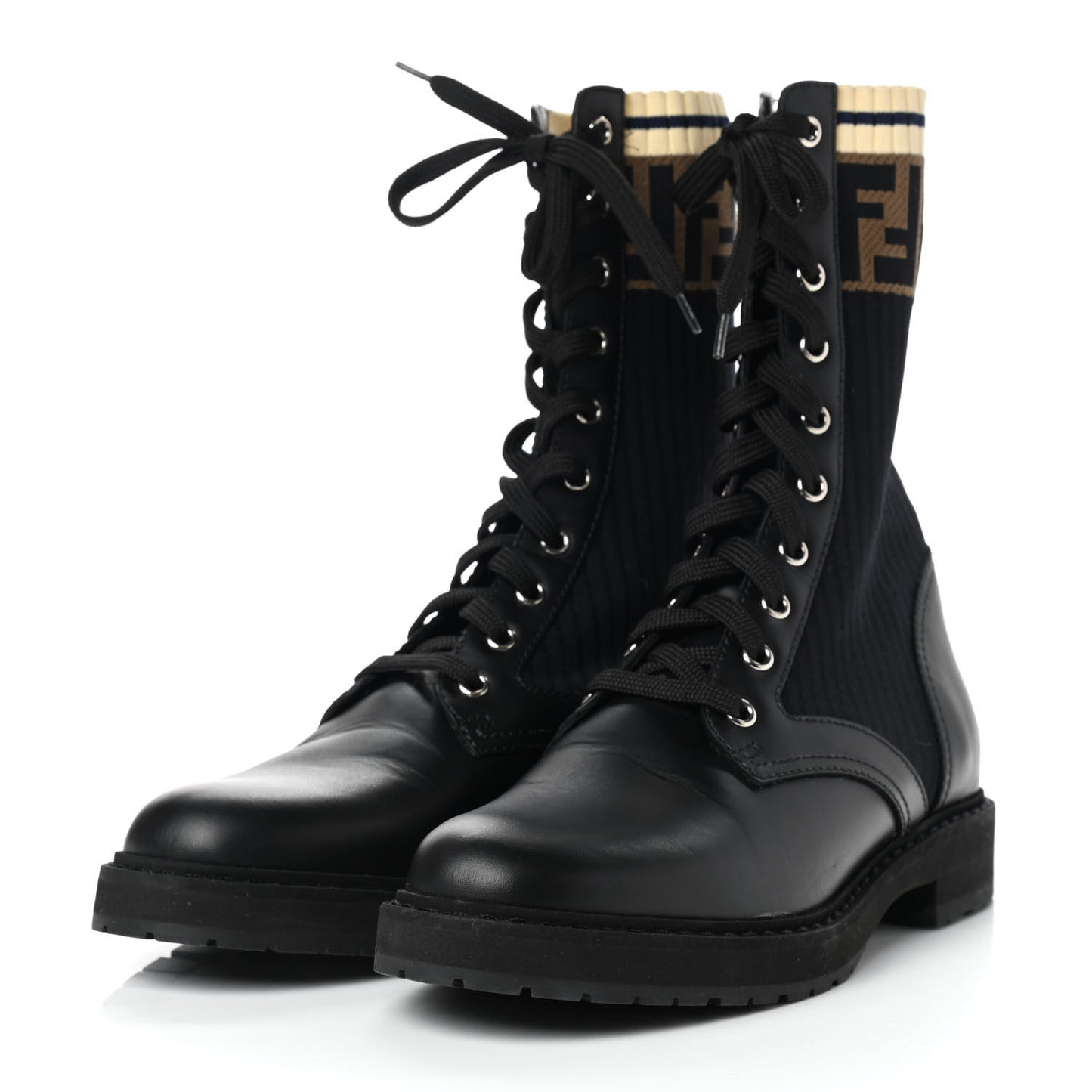Calfskin Stretch Fabric Rockoko Biker Boots 38.5 Tobacco Black Marino