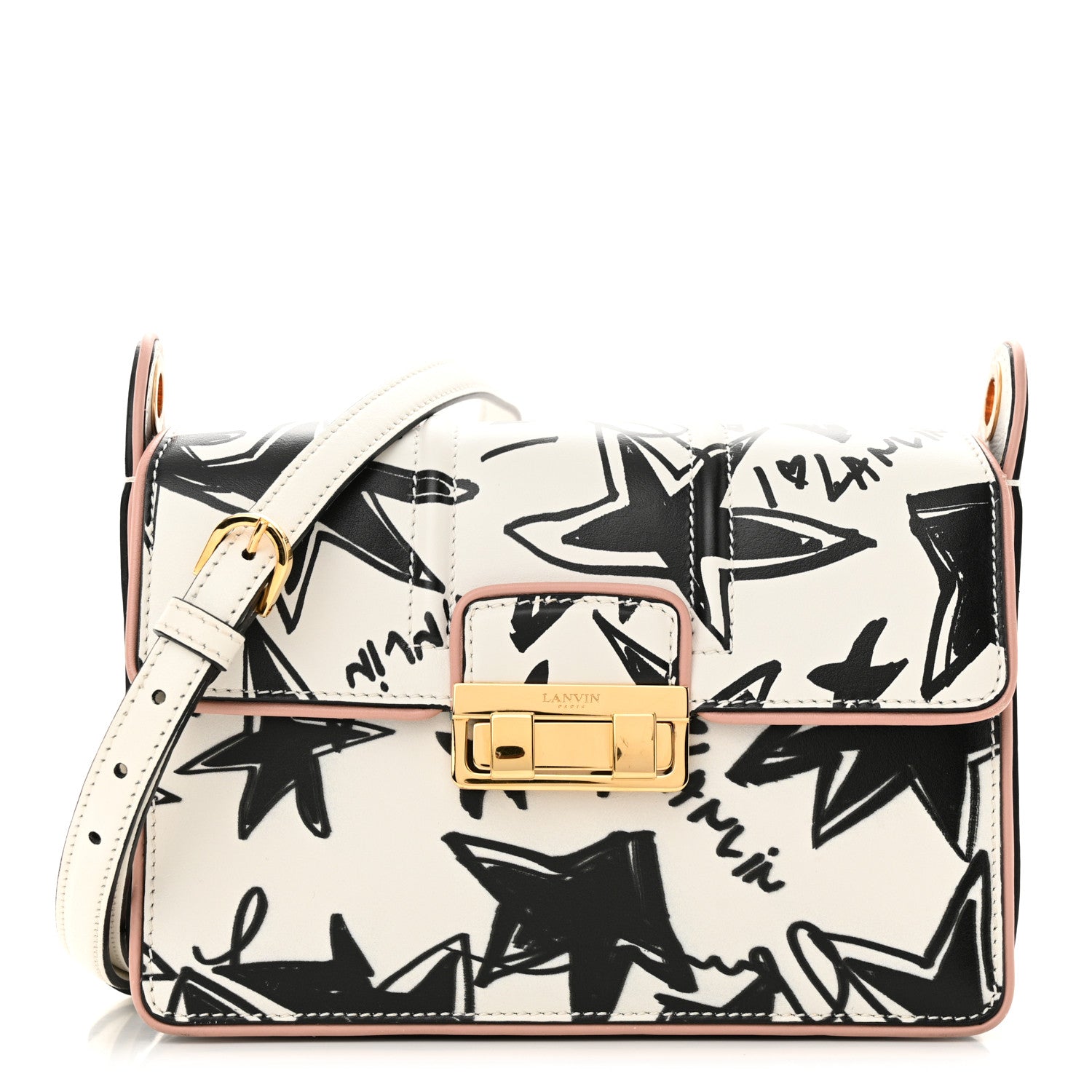 Lanvin Calfskin Star Print Small Box Jiji Shoulder Bag White Multicolor 1 of 13