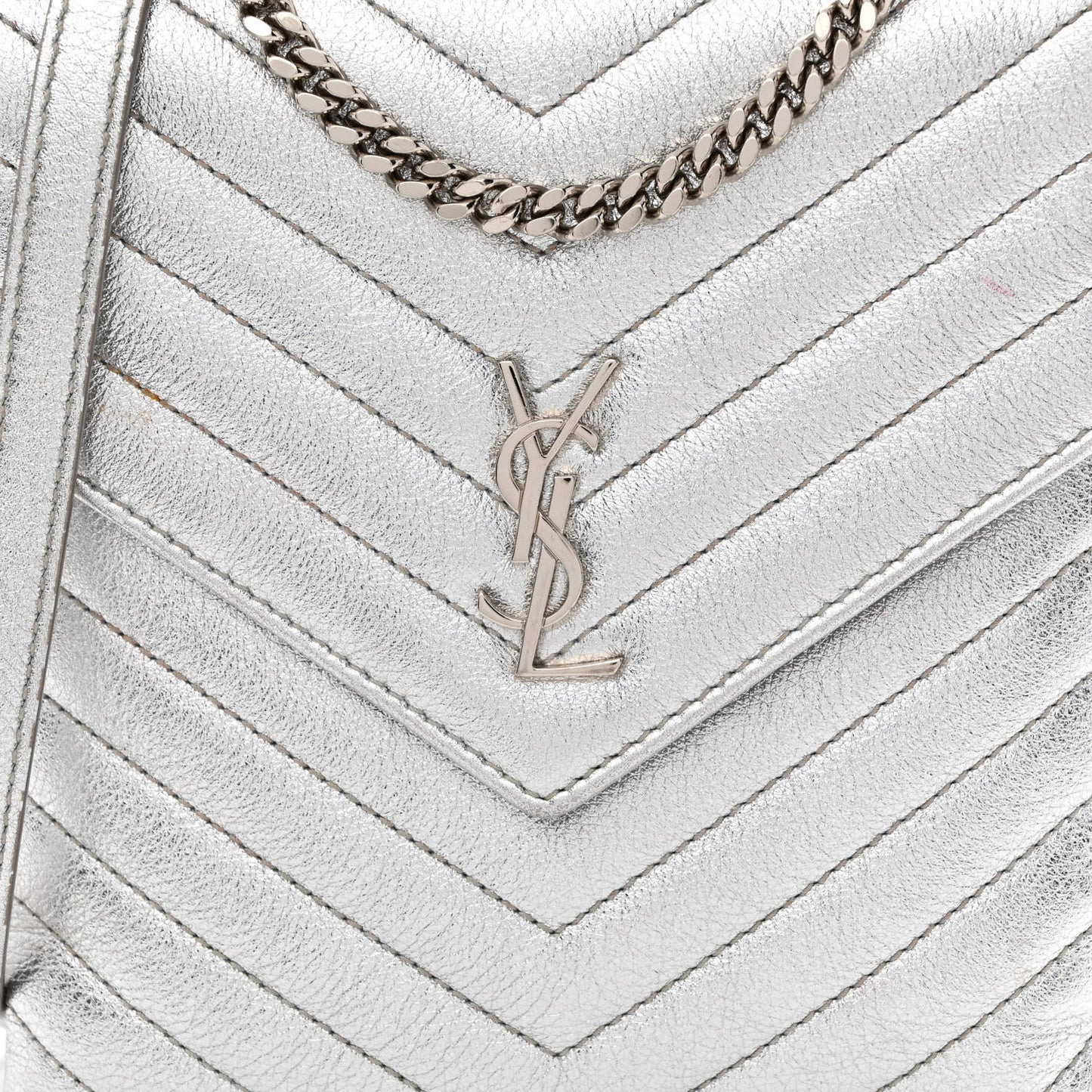 Metallic Lambskin Quilted Double Flap Bag Silver