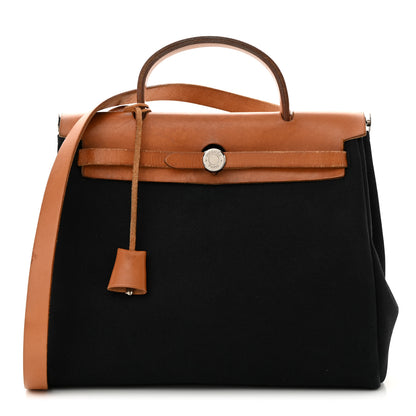 Hermes Vache Hunter Toile Herbag Zip 31 PM Bleu De Malte Natural 1 of 18