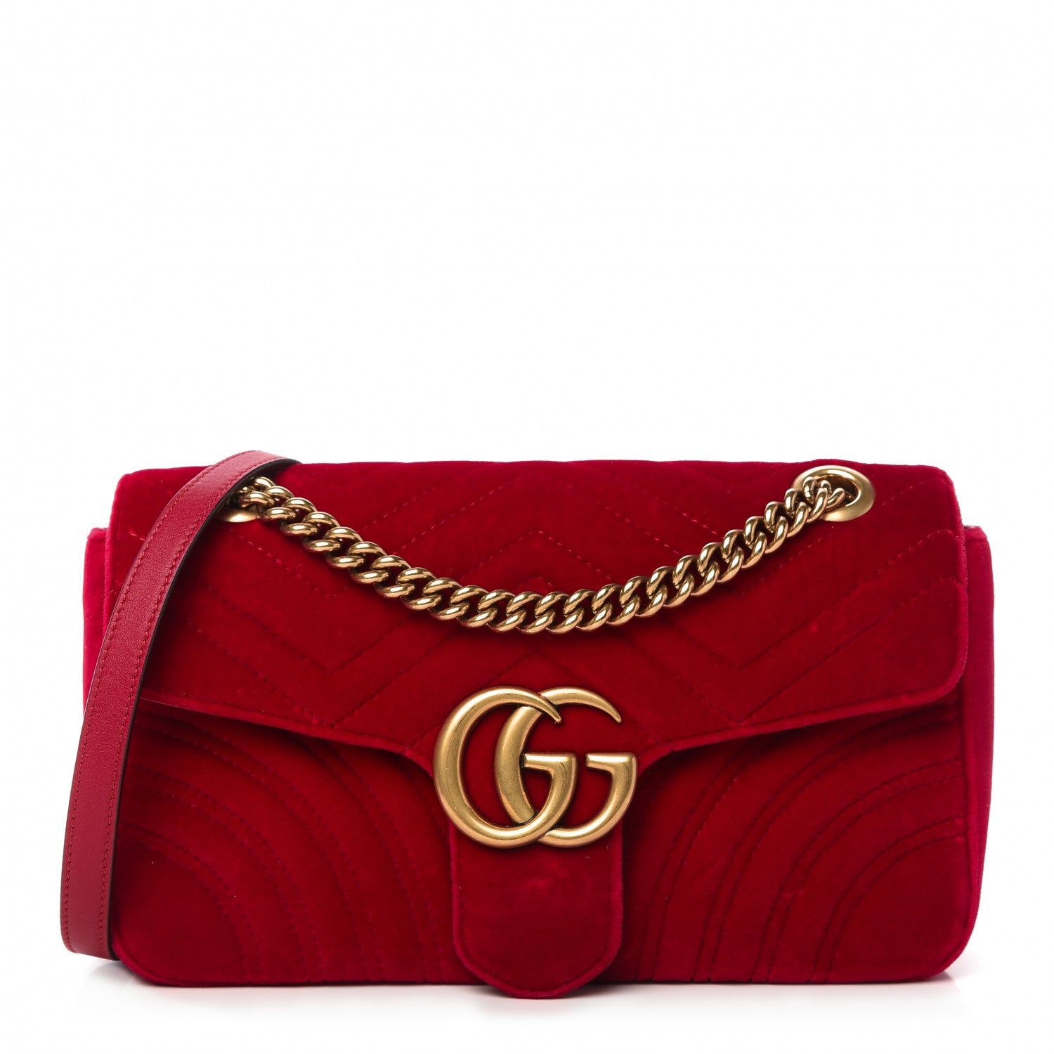 Gucci Velvet Matelasse Small GG Marmont Shoulder Bag Hibiscus Red 1 of 10