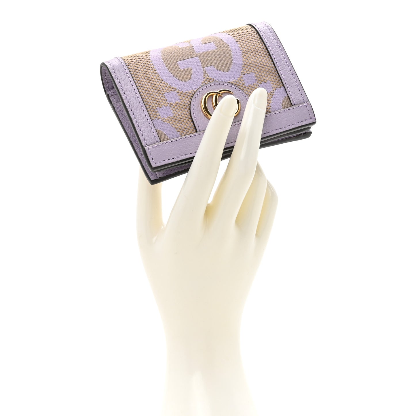Monogram Jumbo GG Textured Dollar Calfskin Ophidia Card Case Beige Lapis