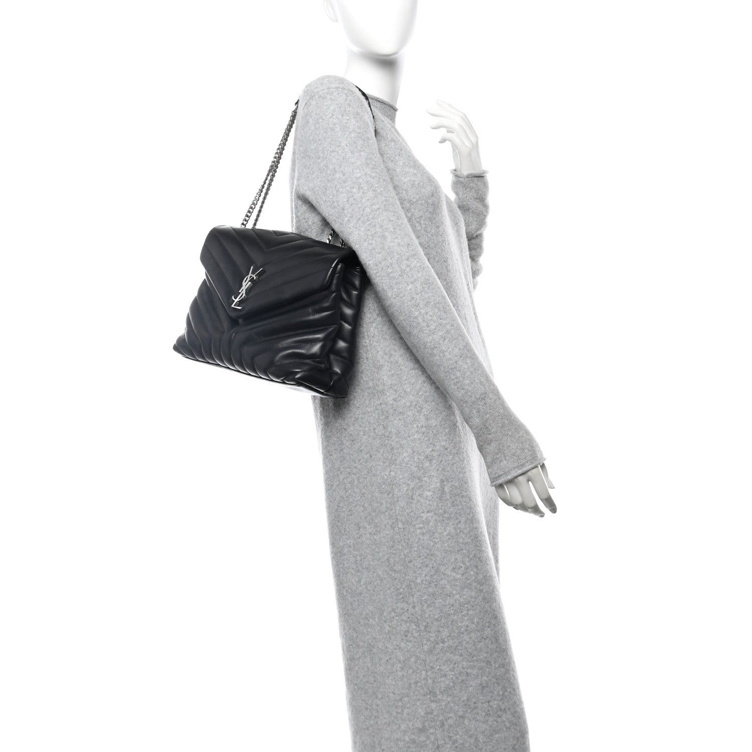 Saint Laurent Calfskin Y Quilted Monogram Medium Loulou Chain Satchel Black 2 of 11