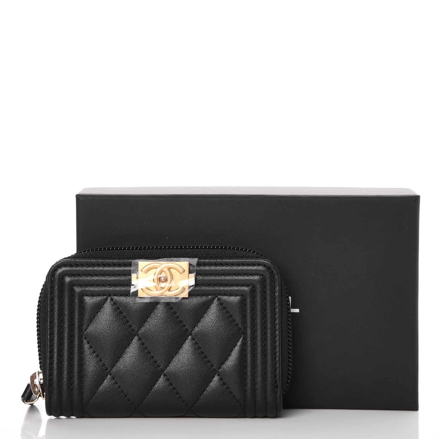 Chanel Calfskin Quilted Zip Around Boy Coin Purse Wallet Black 8 of 8