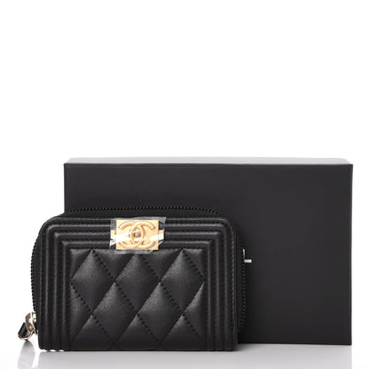 Chanel Calfskin Quilted Zip Around Boy Coin Purse Wallet Black 8 of 8