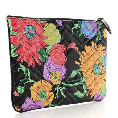 Gucci X KEN SCOTT Calfskin Matelasse Floral Print GG Marmont Zip Pouch Black 3 of 7