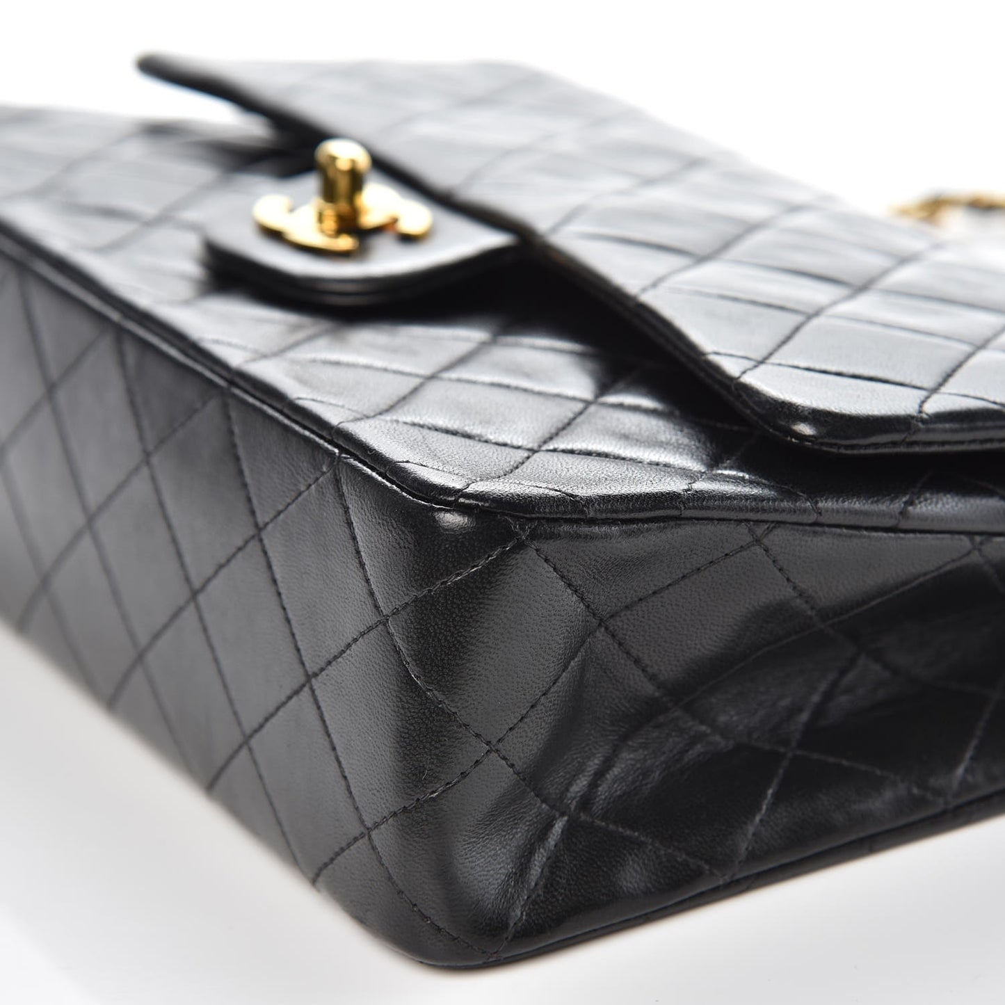 Lambskin Quilted Medium Double Flap Black