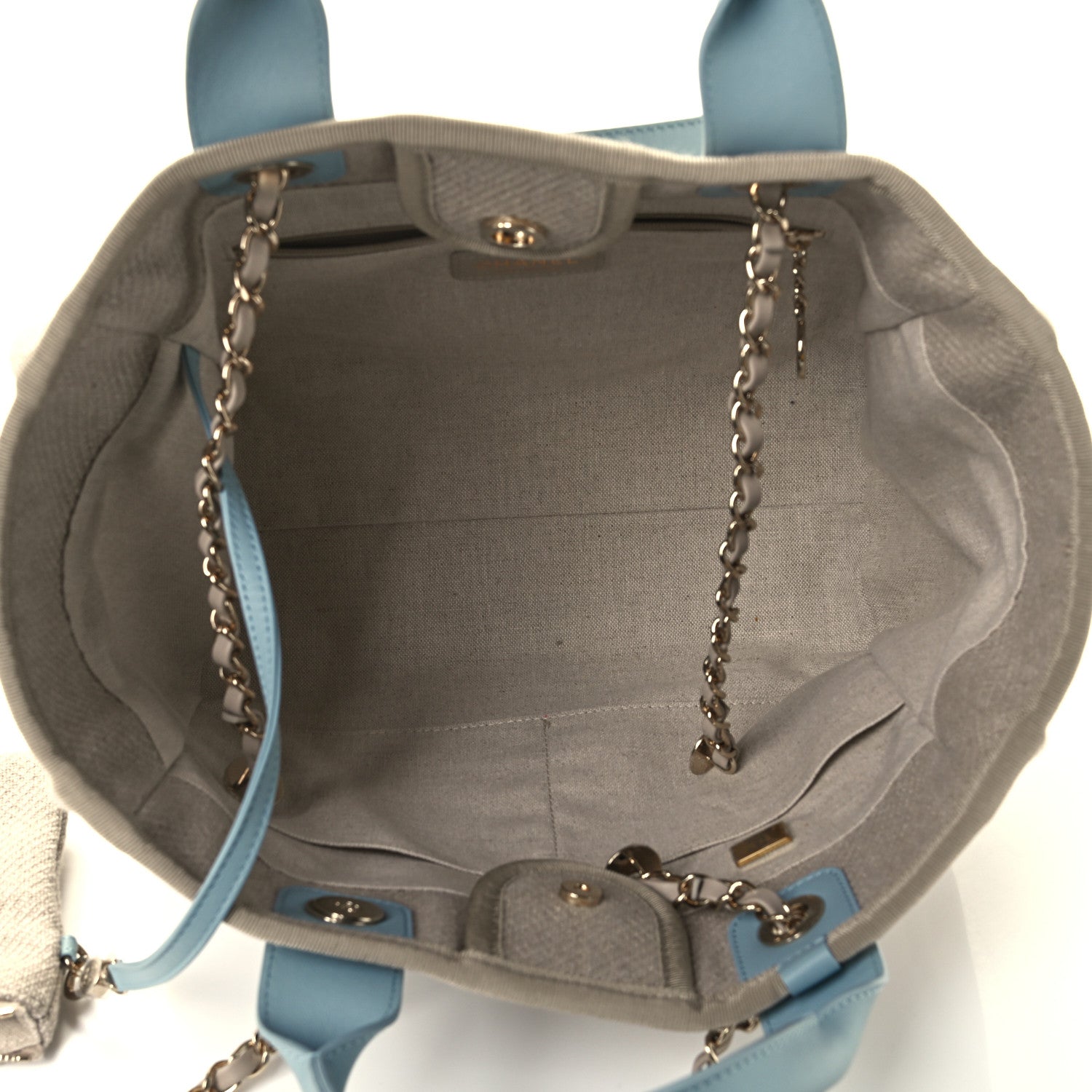 Chanel Mixed Fibers Calfskin Small Deauville Tote Grey Light Blue 4 of 11