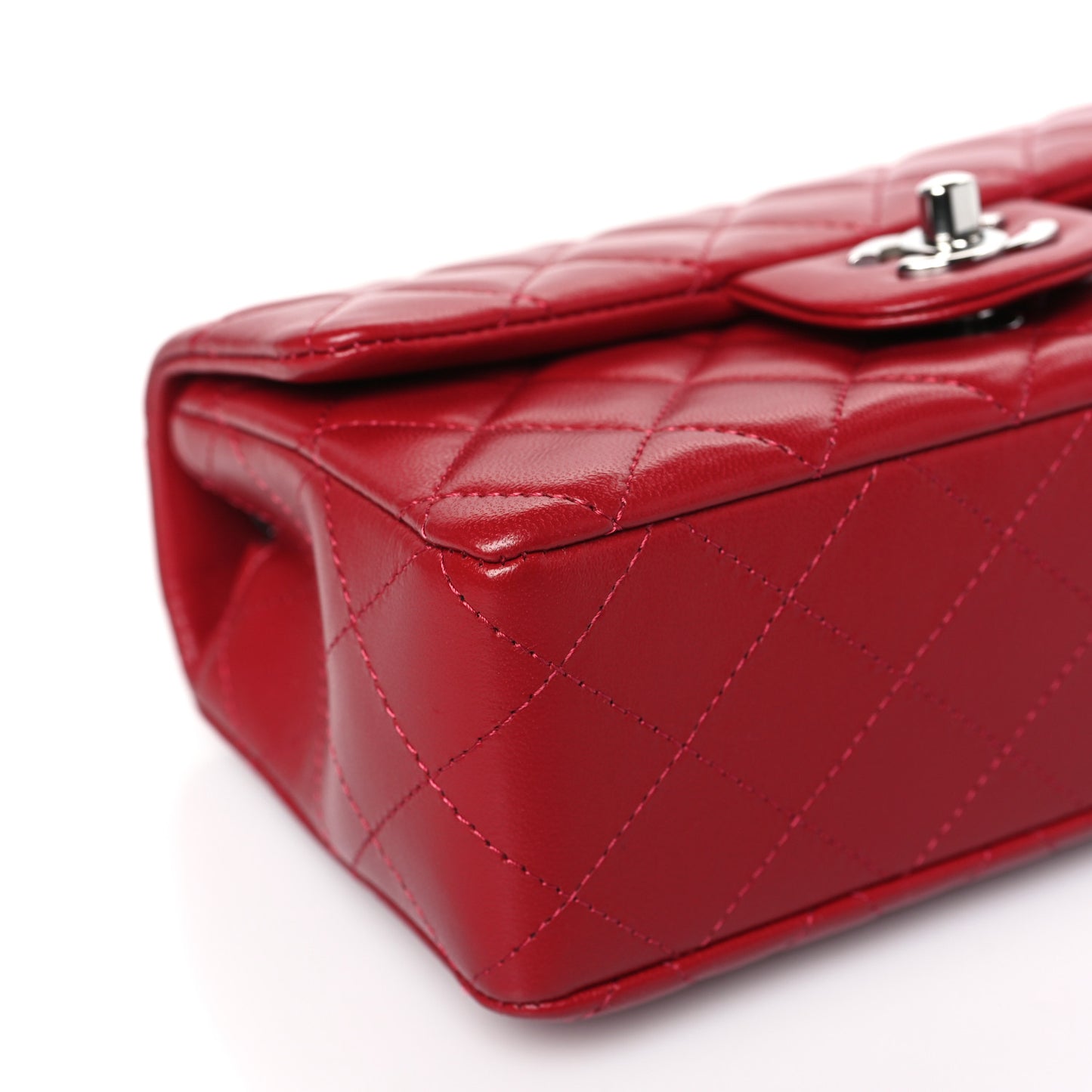 Lambskin Quilted Mini Rectangular Flap Red