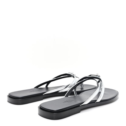 Hermes Metallic Goatskin Miss Sandals 39 Gris Argente 5 of 9