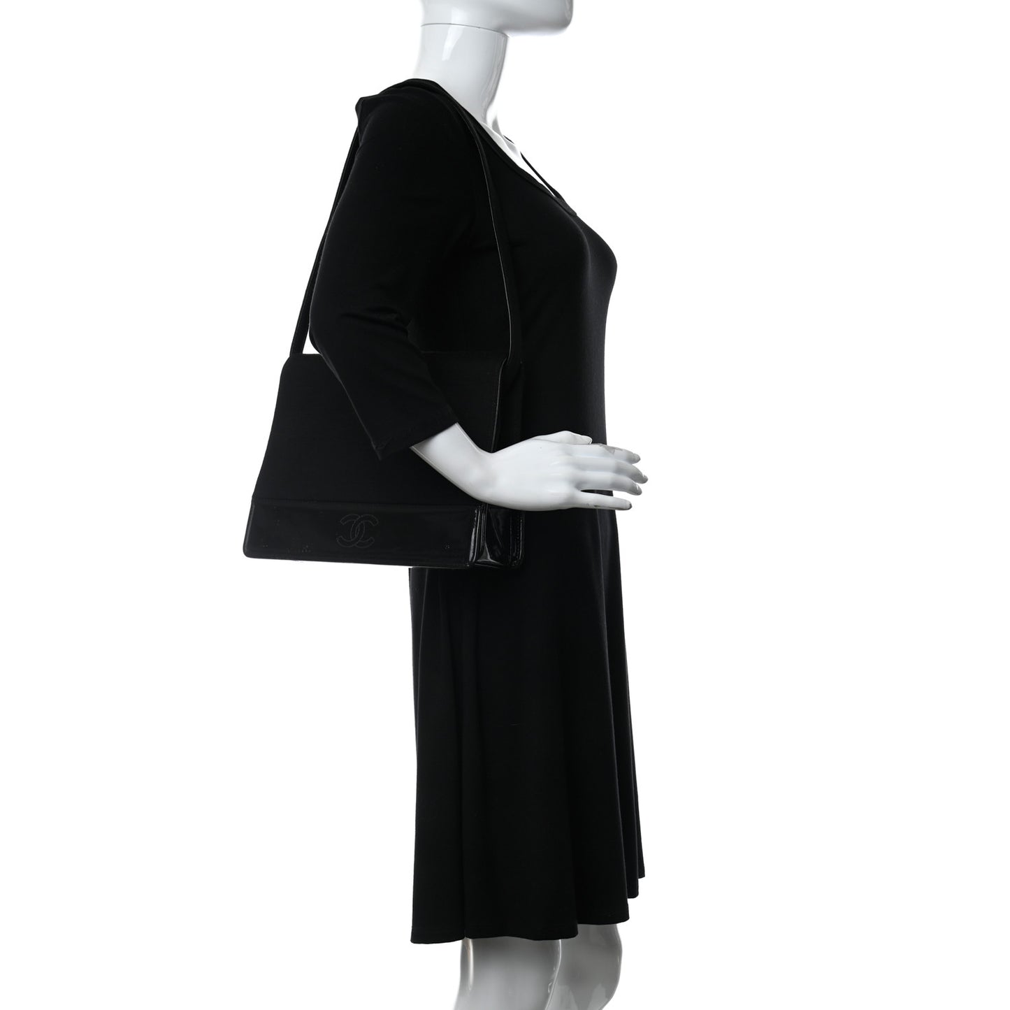 Patent Jersey Shoulder Flap Bag Black