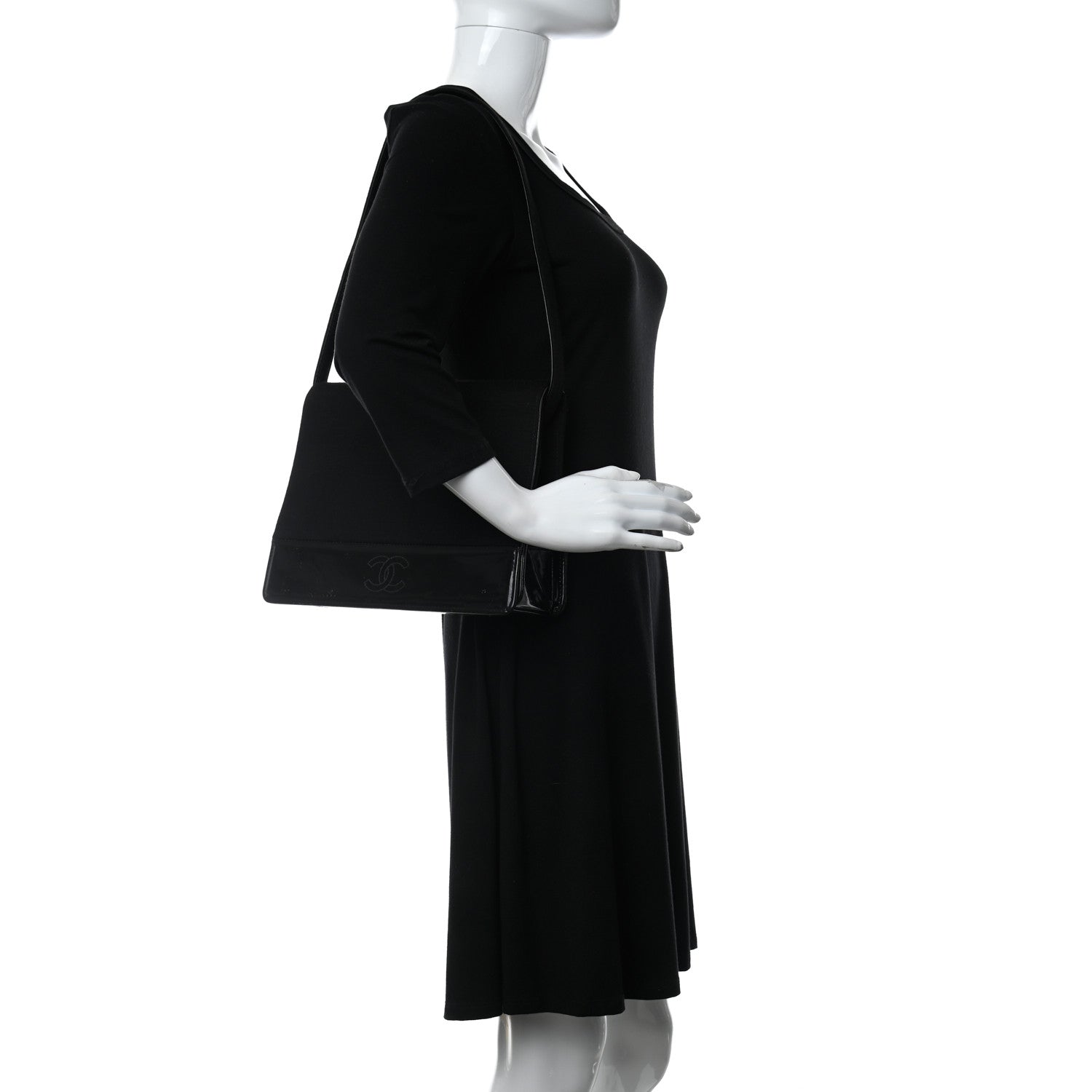 Chanel Patent Jersey Shoulder Flap Bag Black 2 of 15